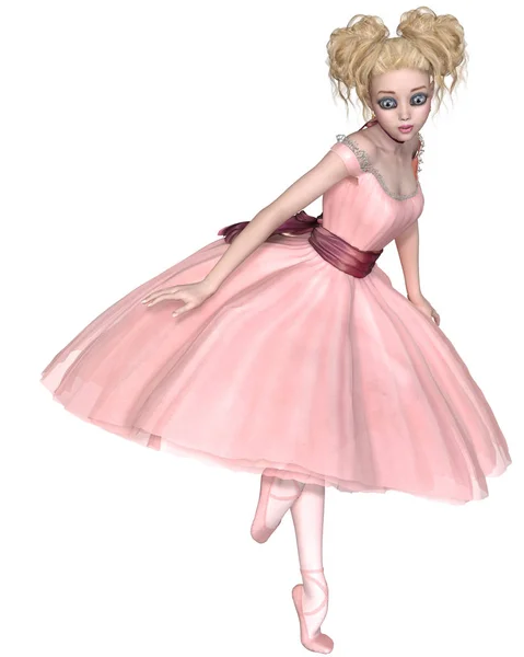 Illustration Cute Blonde Ballerina Big Anime Style Eyes Dressed Pink — Stock Photo, Image