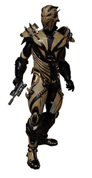 Science Fiction Illustration Alien Warrior Figure Wearing Bronze Space Armour — Stock Photo, Image