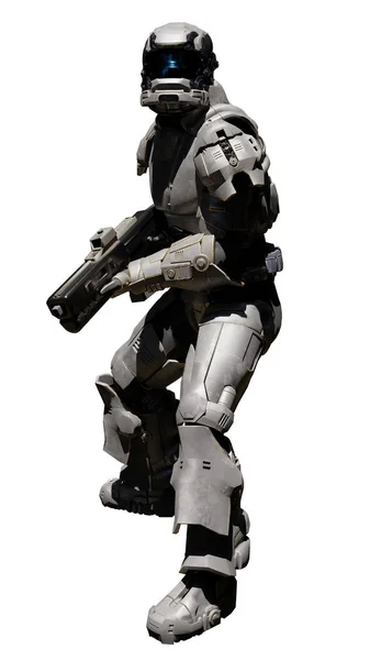 Science Fiction Futuristic Sci Space Marine Trooper Heavy Rifle Turning — Stock Photo, Image