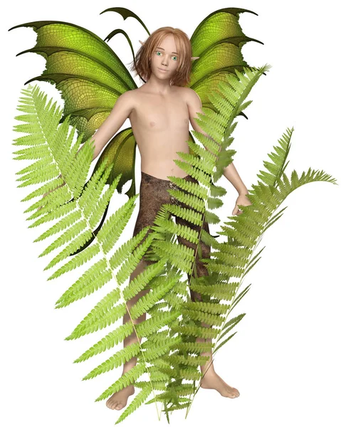 Fantasy Illustration Fairy Boy Standing Ferns Digitally Rendered Illustration — Stock Photo, Image