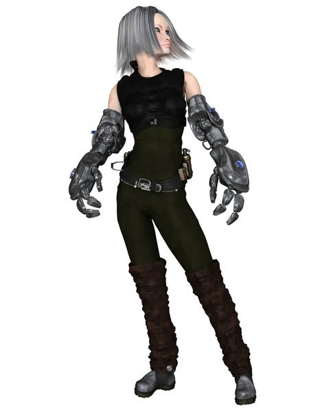 Science Fiction Illustration Future Female Soldier Cyber Arms Digitally Rendered — Stock Photo, Image