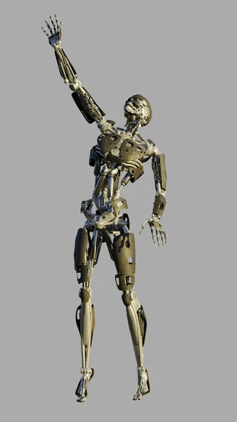 Science Fiction Illustration Futuristic Humanoid Robot Reaching Upwards Digitally Rendered — Stock Photo, Image