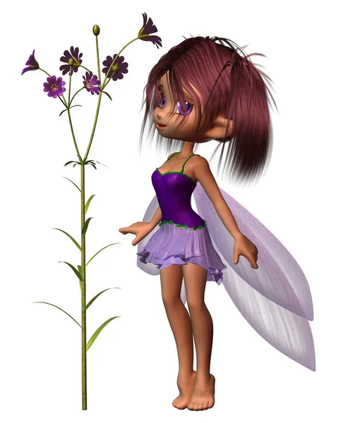 Fantasy Illustration Pretty Toon Fairy Purple Flowers Wings Dress Digitally — Stock Photo, Image