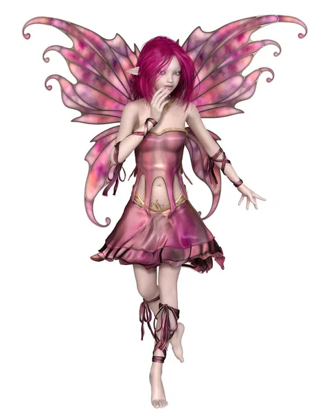 ピンクの髪 ドレスや翼 3Dデジタルレンダリングされたイラストとキュートでかなり妖精のファンタジーイラスト — ストック写真