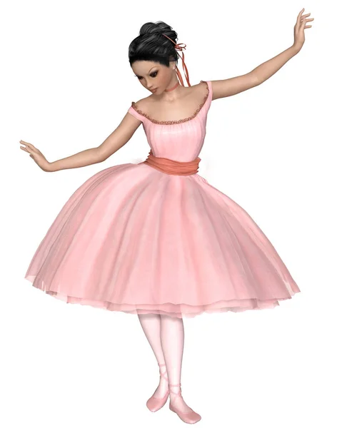 Иллюстрация Милой Азиатской Балерины Танцующей Розовой Пачке Романтическом Стиле Трехмерная — стоковое фото