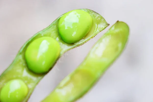 Açık Edamame veya Yeşil Soya Fasulyesi Yakın Çekim 