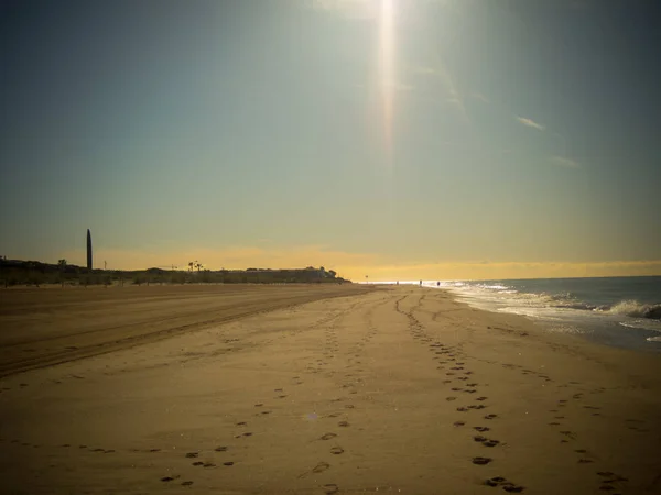 Immagine Della Spiaggia All Alba Spiaggia Quella Gava Barcellona — Foto Stock