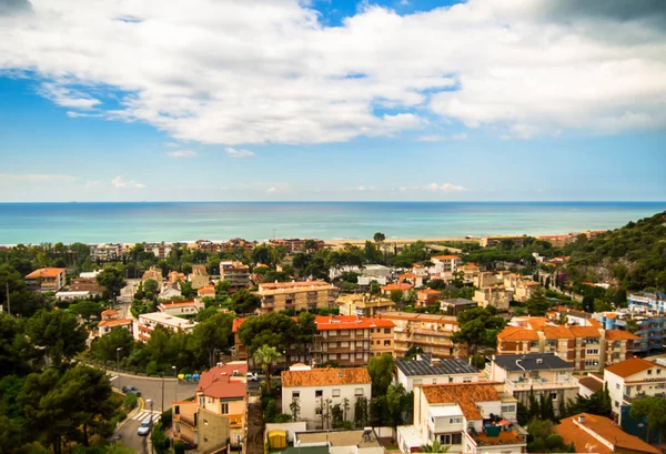 Castelldefels plajı, Barselona'nın bir ilçesi. Poal mahallesinden görüldü