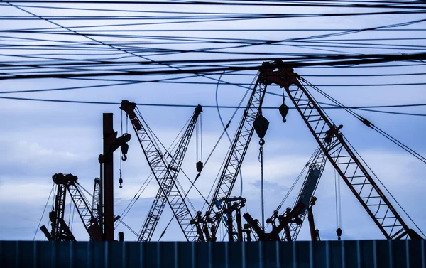 Silhouette Construction Cranes Store — Stock Photo, Image