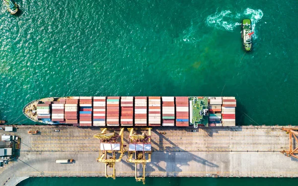 Flygfoto Över Containerfartyg Import Export Affärer Industri Sriracha Industrihamnen Chonburi — Stockfoto