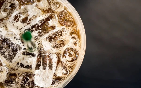 Vue Dessus Café Glacé Dans Verre Plâtre Avec Paille — Photo