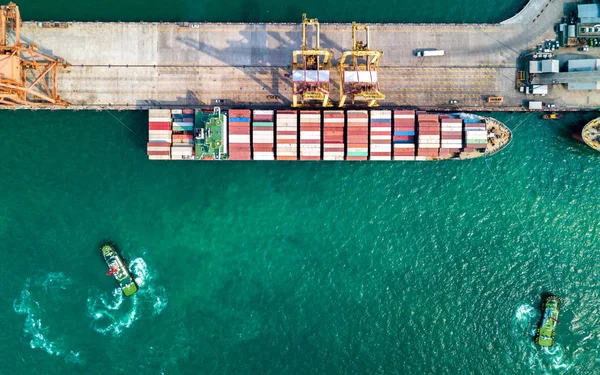 Aerial View Container Ship Import Export Business Industry Sriracha Industrial — Stock Photo, Image