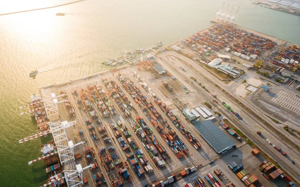 Aerial view of cargo container ship port — Stock Photo, Image