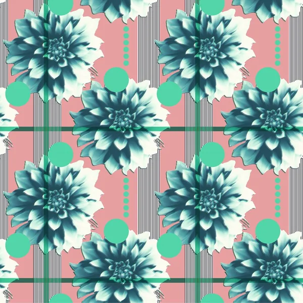 Moderner Hintergrund Mit Blumen Und Geometrischen Figuren Nahtlose Helle Textur — Stockfoto