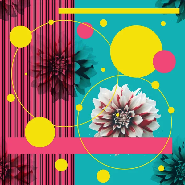 Çiçekler Geometrik Figürler Ile Modern Arka Plan Kesintisiz Parlak Doku — Stok fotoğraf