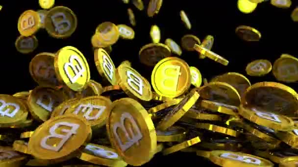 Animation Von Bitcoin Coins Auf Schwarzem Hintergrund Mit Alpha — Stockvideo