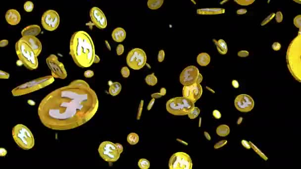 Animation Pound Coins Falling Black Background Alpha — Stock Video