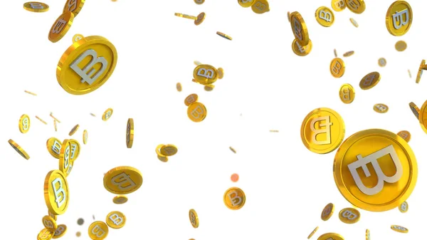 Illustrazione Monete Bitcoin Che Cadono Uno Sfondo Bianco — Foto Stock