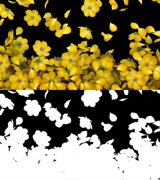 Illustration Écoulement Pétales Fleurs Jaunes Avec Couche Alpha — Photo