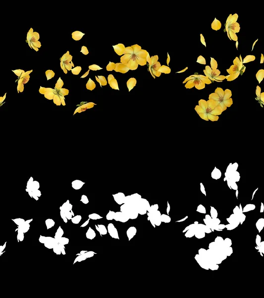 アルファ層と黄色の花びらの流れの3Dイラスト — ストック写真