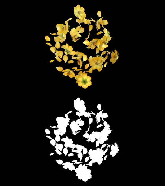 Иллюстрация Потока Желтых Лепестков Цветов Альфа Слоем — стоковое фото
