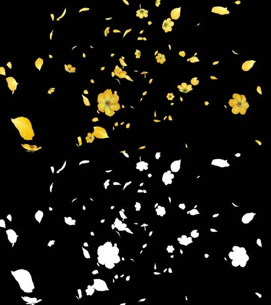 アルファ層と黄色の花びらの流れの3Dイラスト — ストック写真