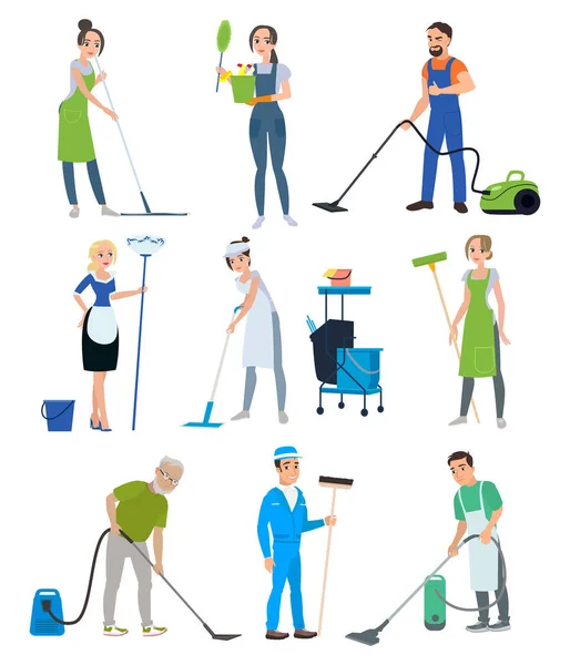 Ensemble du personnel de l'entreprise de nettoyage — Image vectorielle