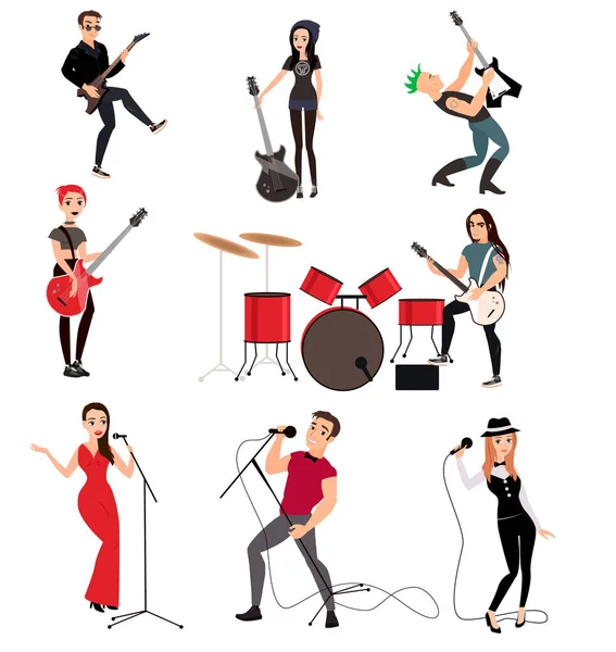 Musiciens rock avec guitares — Image vectorielle