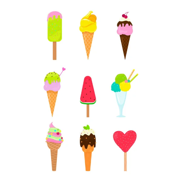 Colección de 9 ilustraciones vector helado — Vector de stock