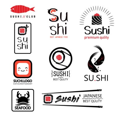 İle farklı Suşi Japon gıda etiketleri ayarla
