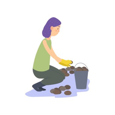 Çiftçi patates hasat. Beyaz arka plan üzerinde izole vektör çizim.