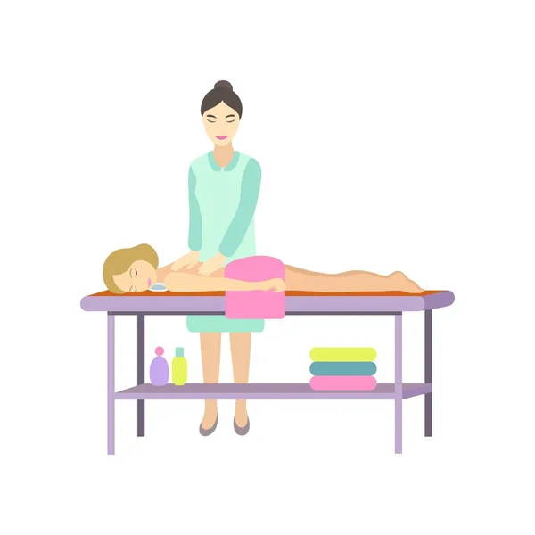Meisje ontspant in spa salon met massage — Stockvector