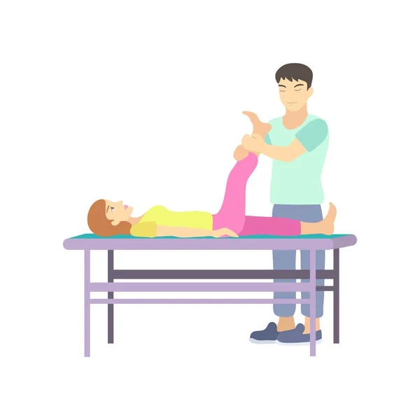 Flicka slappnar av i spasalong med massage fot — Stock vektor
