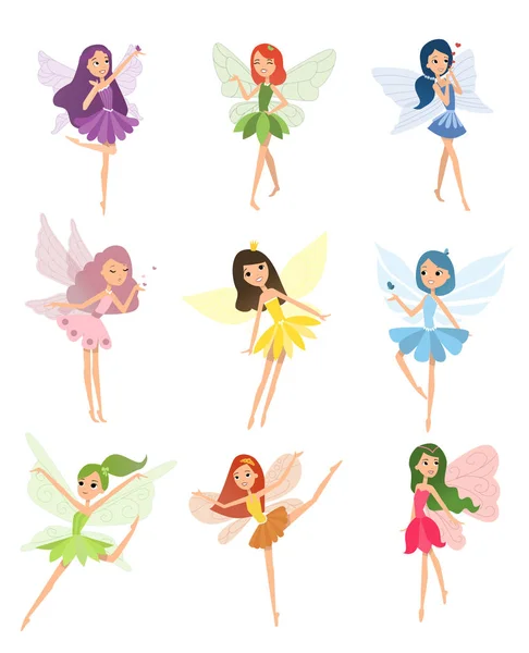 Beautiful fairy dances in her colorful outfits and dresses — Stock Vector