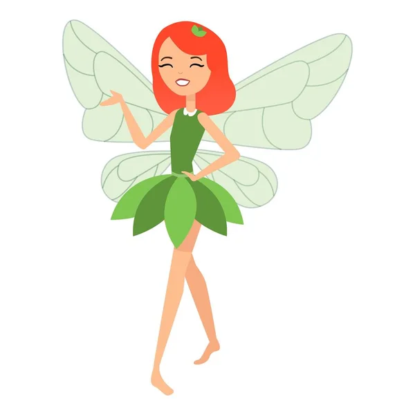 Belle fée danse dans ses tenues colorées et robe verte — Image vectorielle
