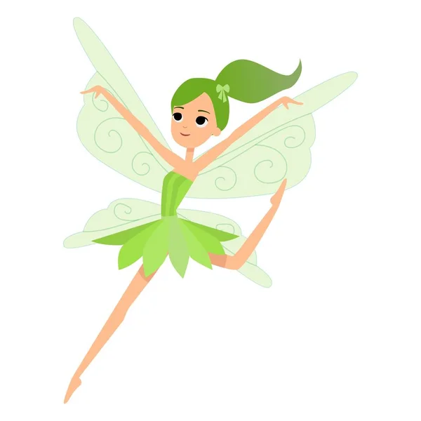 Hermosa hada baila en sus trajes de colores y vestido verde — Vector de stock