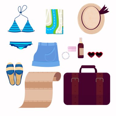 Macera seyahat etmek tatil, konulu resimler. Modern seyahat kıyafeti.