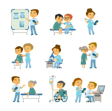 Hasta doktor s ofisinde. Vektör tıp çizim.