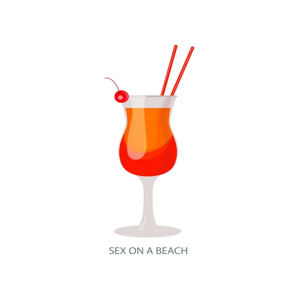 Cocktail artigianale con iscrizione. Vacanza estiva e concetto di festa in spiaggia . — Vettoriale Stock