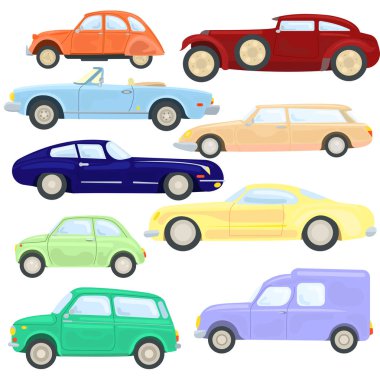Güzel retro otomobil vektör Illustration. Vintage arabalar vektörel çizimler.