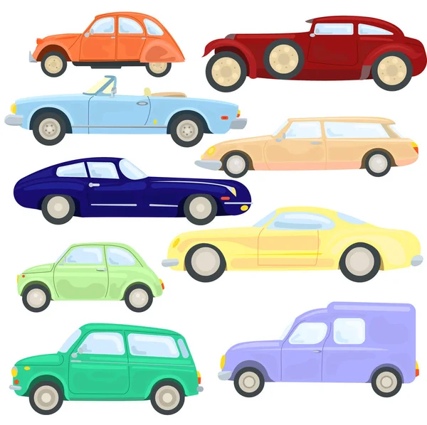 Ilustração vetorial de belos carros retro. Vintage carros vetores . —  Vetores de Stock