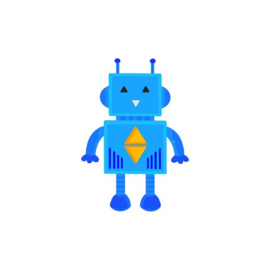 Vektör karikatür tarzı renkli robot. Beyaz bir arka plan izole vektör robot.