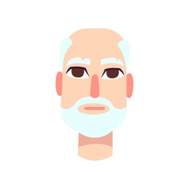 İri kırmızı gözlü yaşlı adam gri saçları ve bıyığı.