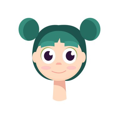 Bir genç kız büyük siyah gözleri ve yeşil saç.