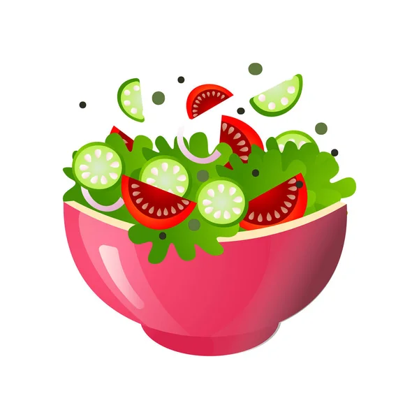 Salade Fraîche Verte Leurs Divers Légumes Savoureux Dans Des Bols — Image vectorielle