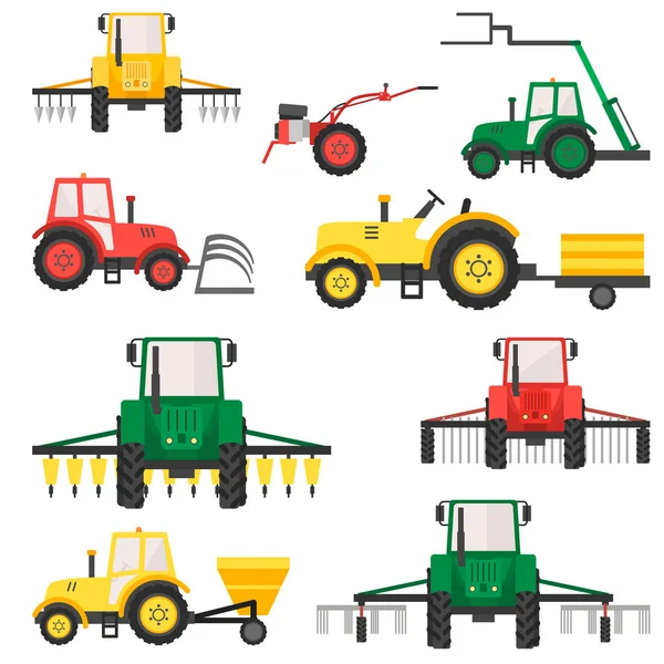 Veículos de colheita agrícola com reboque de colheita de tractores . — Vetor de Stock