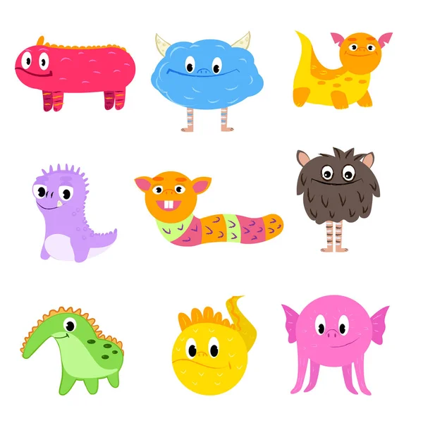 Set van multi-gekleurde cartoon schattige monsters niet op elkaar lijken. Baby dieren. — Stockvector