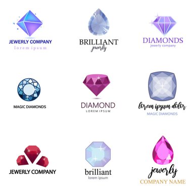 Pahalı bir mücevher. Elmas farklı şekiller ve renkler. Sihirli taşlar shining. Elmas bir dizi.