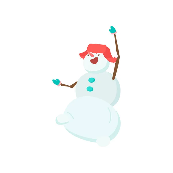 Divertido muñeco de nieve divertido con una nariz en forma de zanahoria. Símbolo del año del año . — Archivo Imágenes Vectoriales