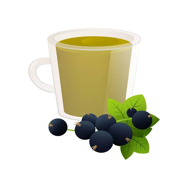 Thé de fruits naturels. Thé Berry dans une tasse en verre transparent mignon . — Image vectorielle